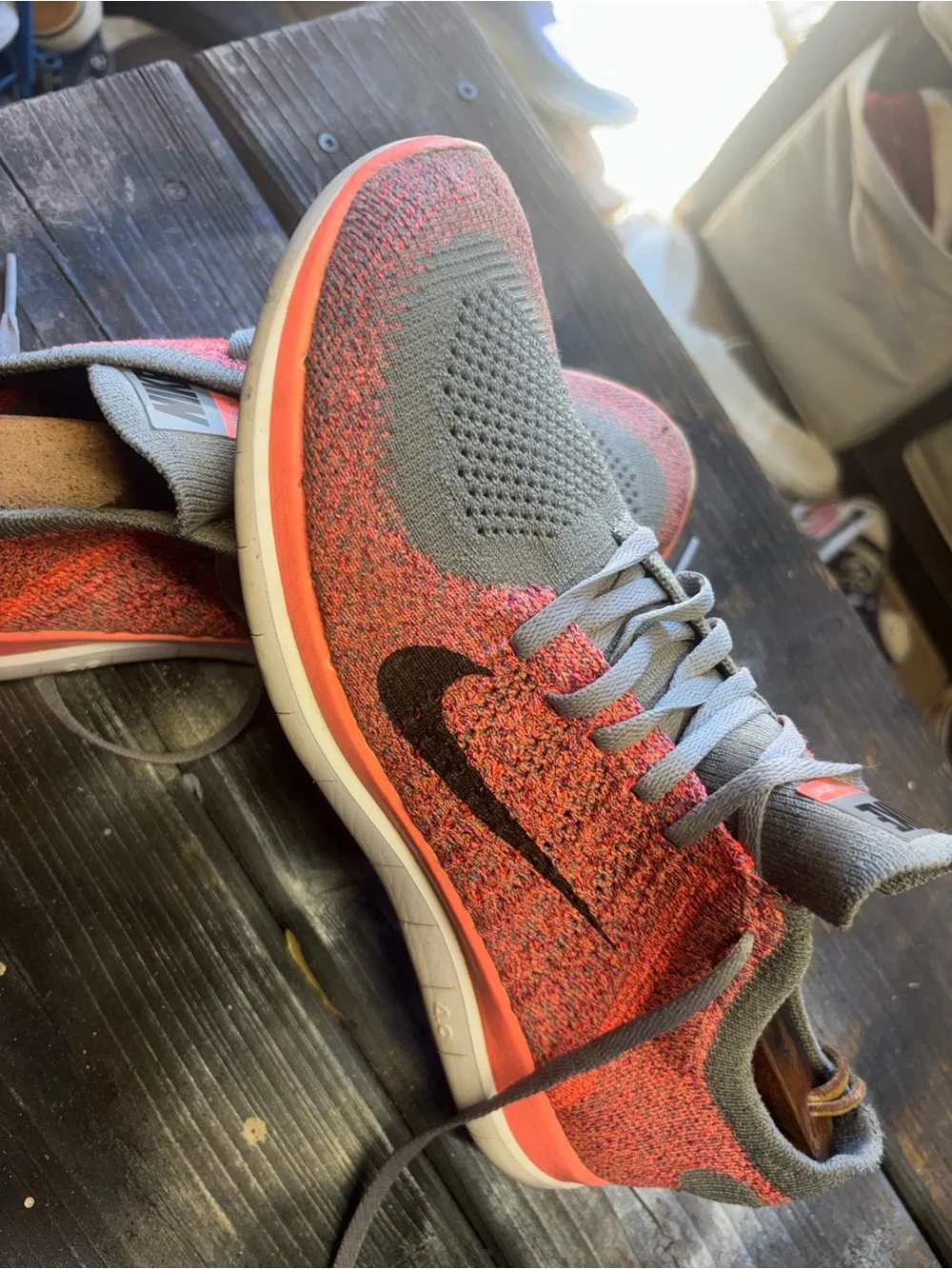 Nike Gray and Coral Flyknit Running Sneakers